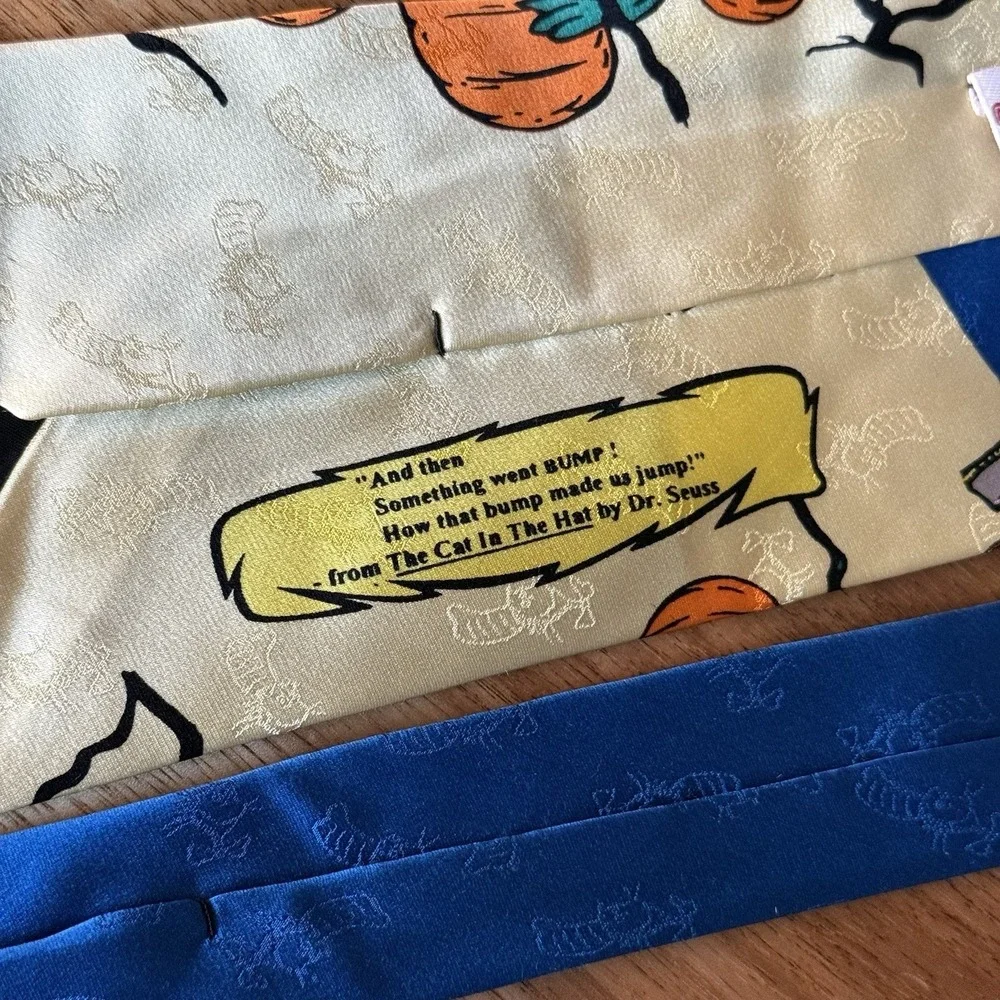 VTG 2 Dr Seuss Ties 100% Silk Green Eggs & Ham Halloween Pumpkin Holiday Costume